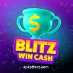 Blitz Win Game mobile app interface showing multiple games and real money earning options.